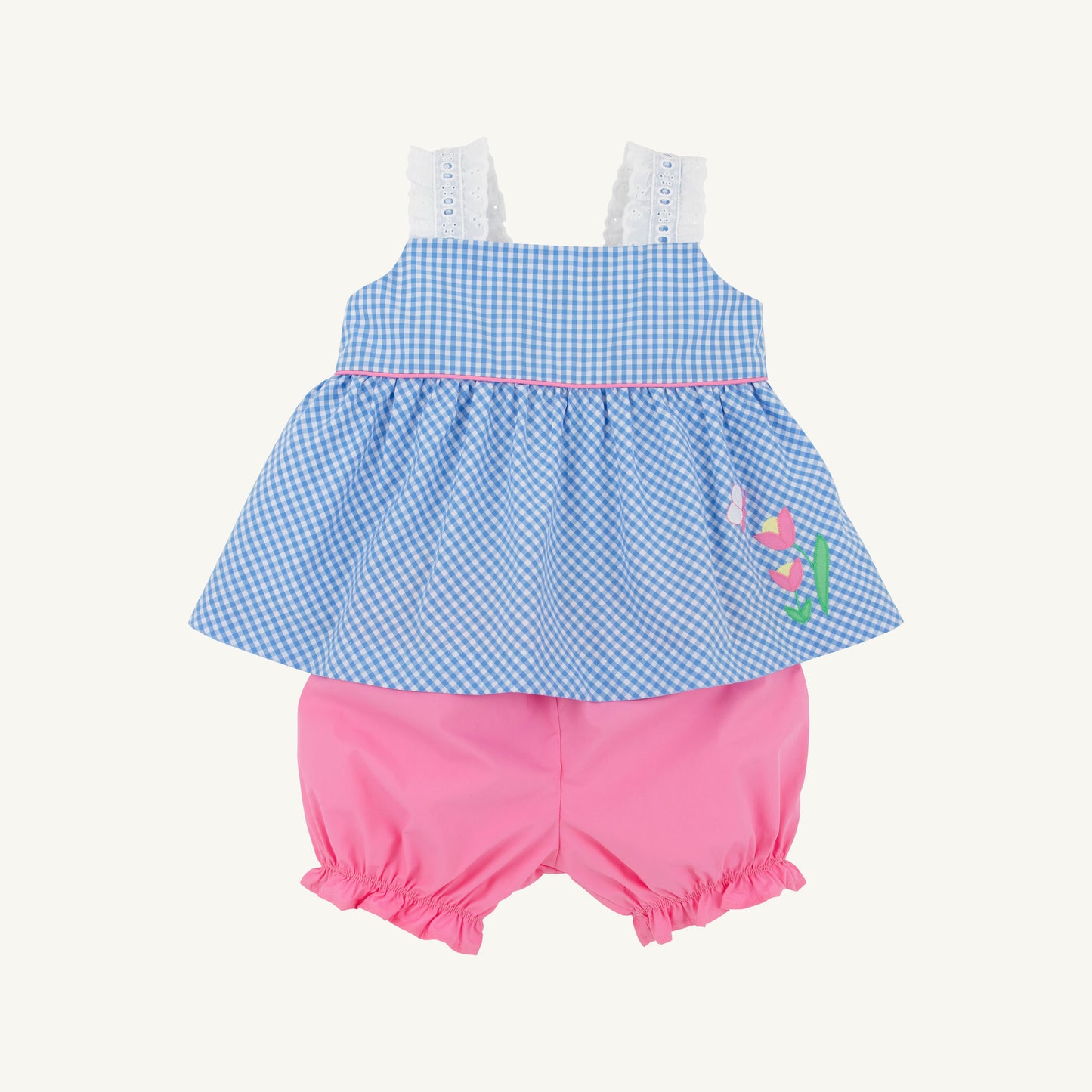 Babs bloomer set - flower/sunrise blvd blue mini gingham/hhpink