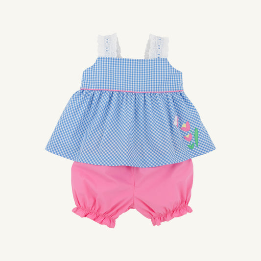 Babs bloomer set - flower/sunrise blvd blue mini gingham/hhpink