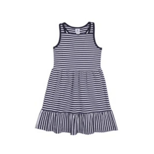 Stripe knit dress w. shirred skirt