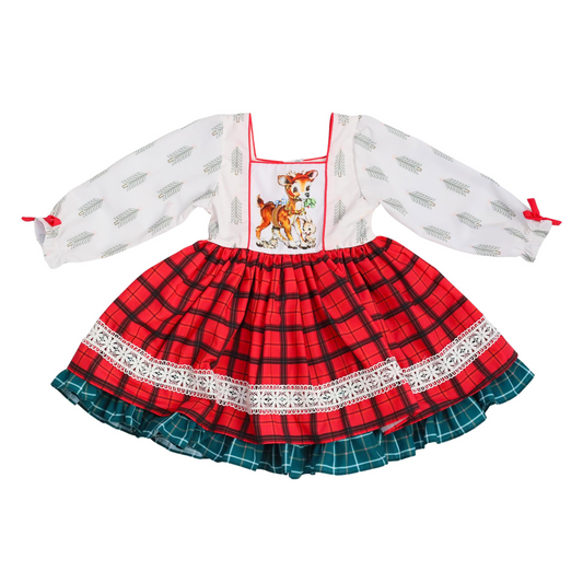 Prancer dress - plaid & trees