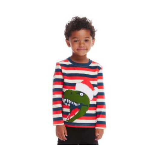 Santa hat dino striped l/s tee