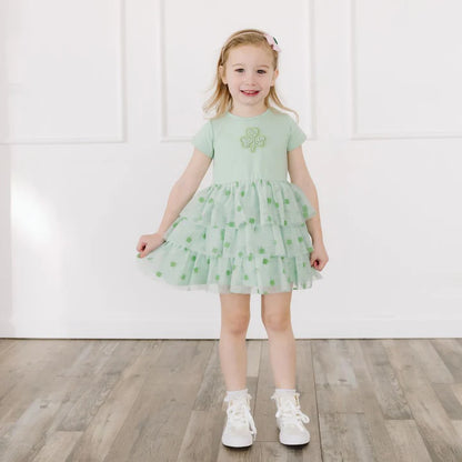Flocked shamrock tiered s/s tutu dress