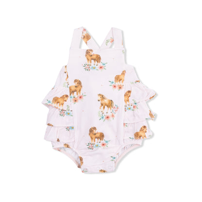 Pink ponies ruffle sunsuit