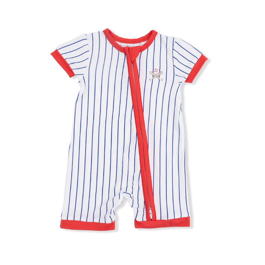 Baseball stripe shortie 2 way zipper romper