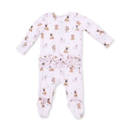 Bestie dogs 2way ruffle back footie - pink