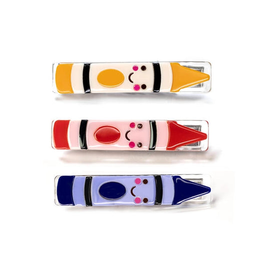 Happy crayons navy red yellow hair clips