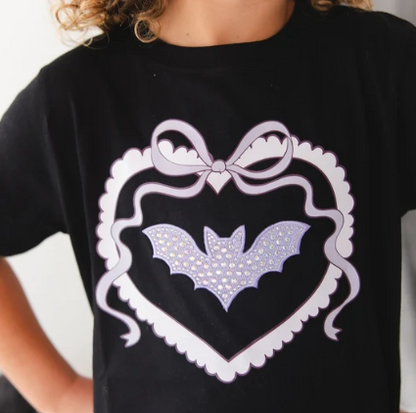 Rhinestone Bat Patch Halloween Short Sleeve T-Shirt