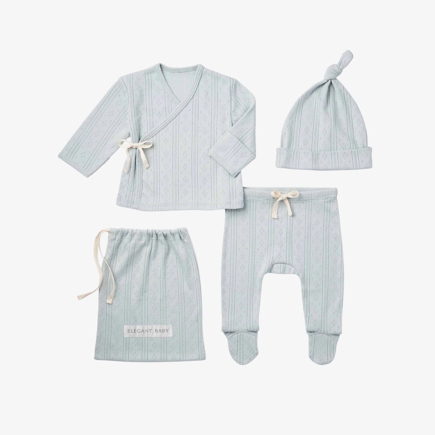 Pointelle layette bag set - blue
