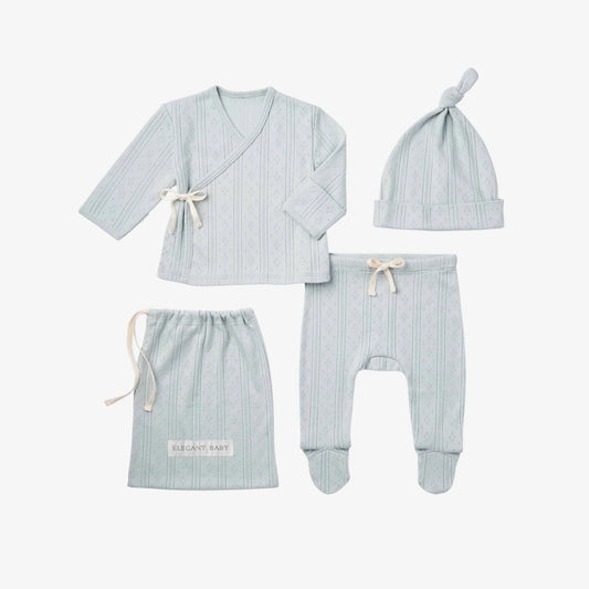 Pointelle layette bag set - blue
