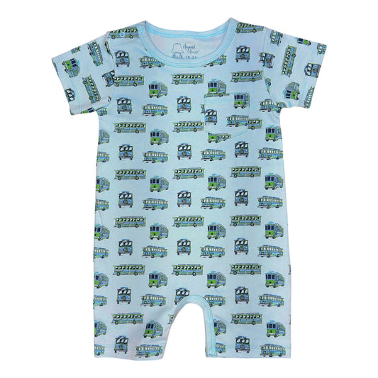 Blue trolleys playtime s/s romper