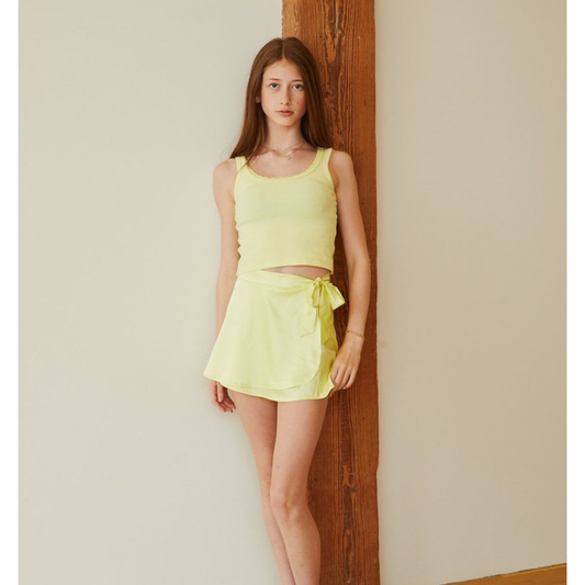 Kiara pastel yellow satin wrap skirt
