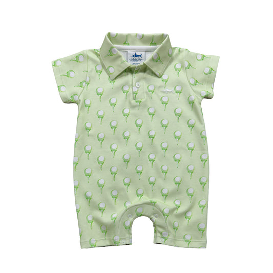 Signature polo romper - green golf print