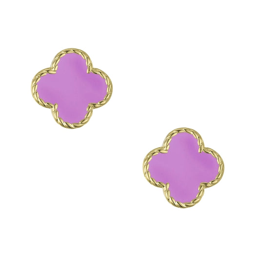 Four leaf clover stud earrings - purple