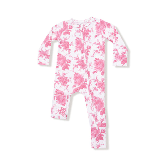Vintage pink roses 2way zipper romper