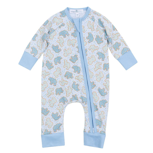 Animal cracker zipper playsuit - light blue