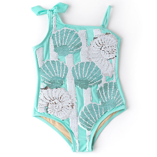 Mint shells flip sequin one piece