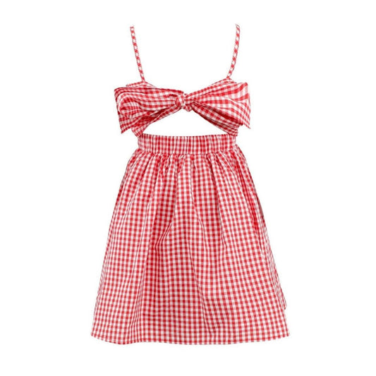 Red gingham bow dress