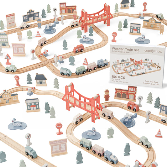 100pc wooden train set
