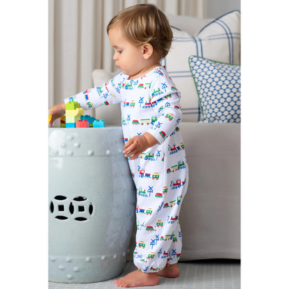 Patton play l/s romper - chatham choo choo