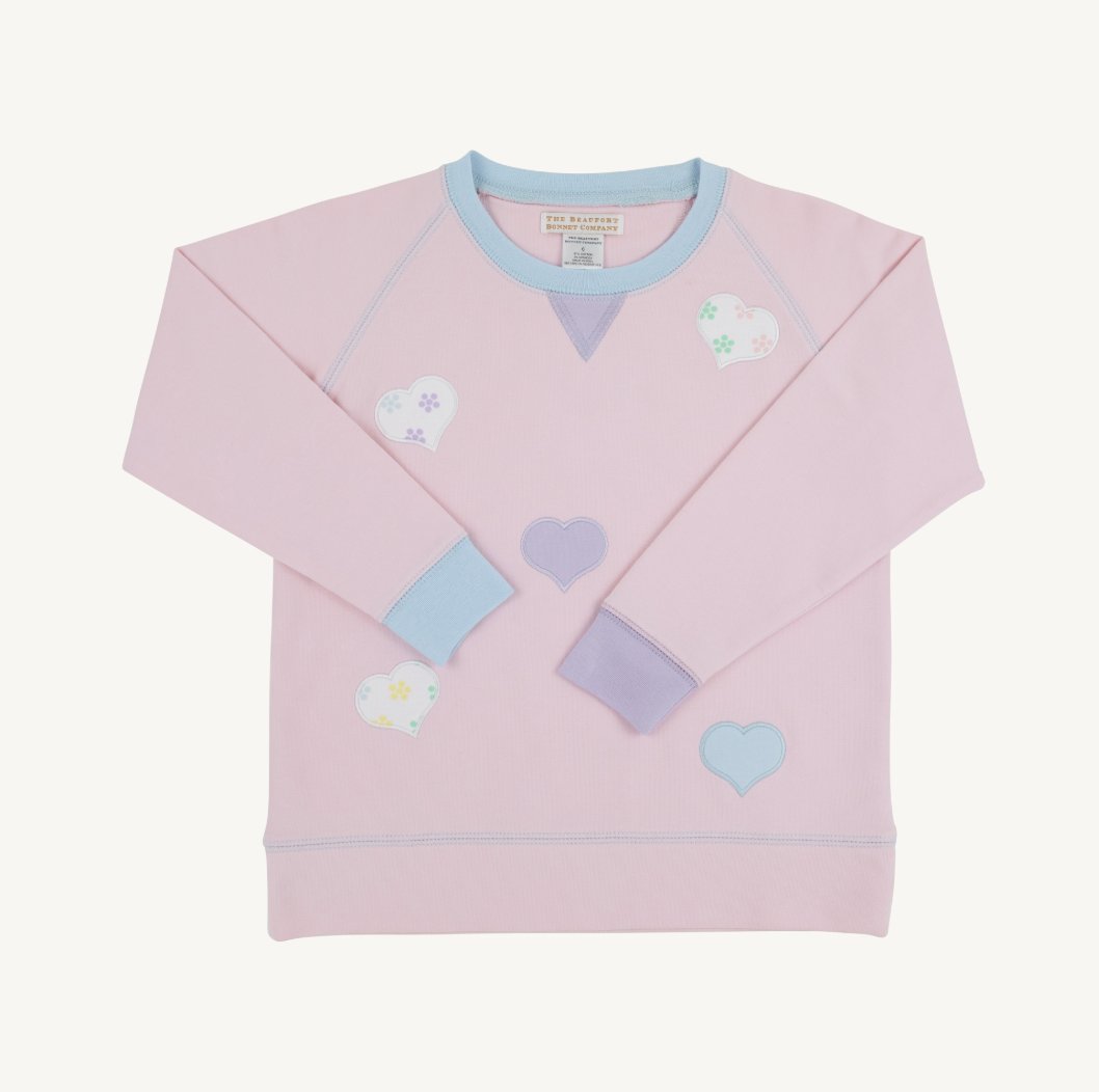 Cassidy comfy crewneck - hearts/palm beach pink