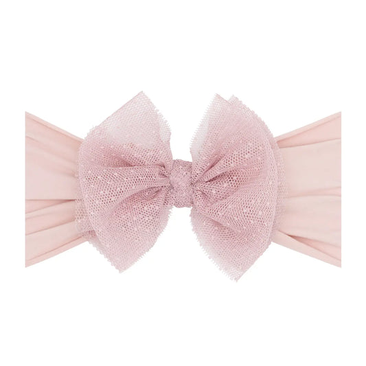 Tulle nylon bow headband - antique pink dot