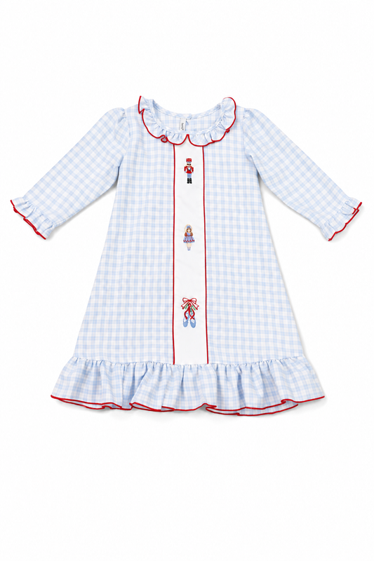 Nutcracker Embroidered Blue Plaid Gown