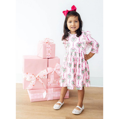 Merry mistletoe 3/4 sleeve ruffle twirl dress