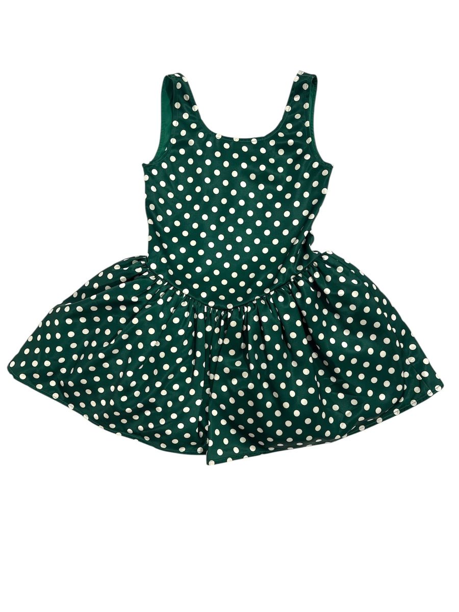Green polka dot flare dress