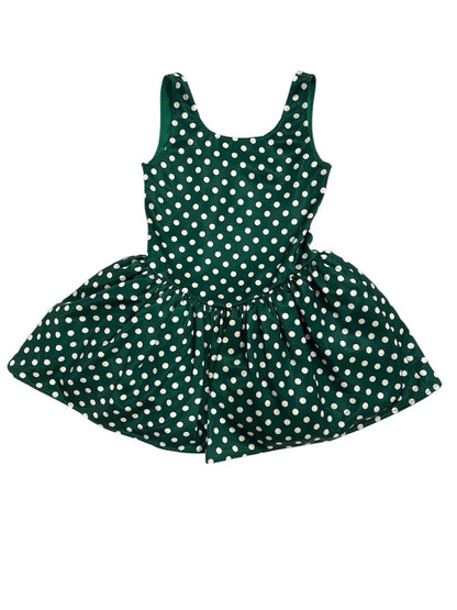 Green polka dot flare dress