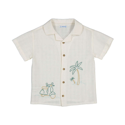 Palm tree emb. button down - cream