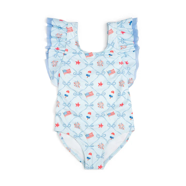 Patriotic trellis bathing suit