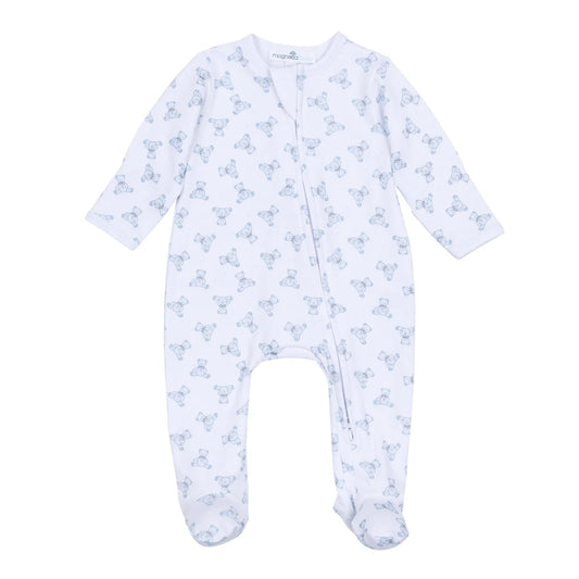 Baby's teddy zipper footie - light blue