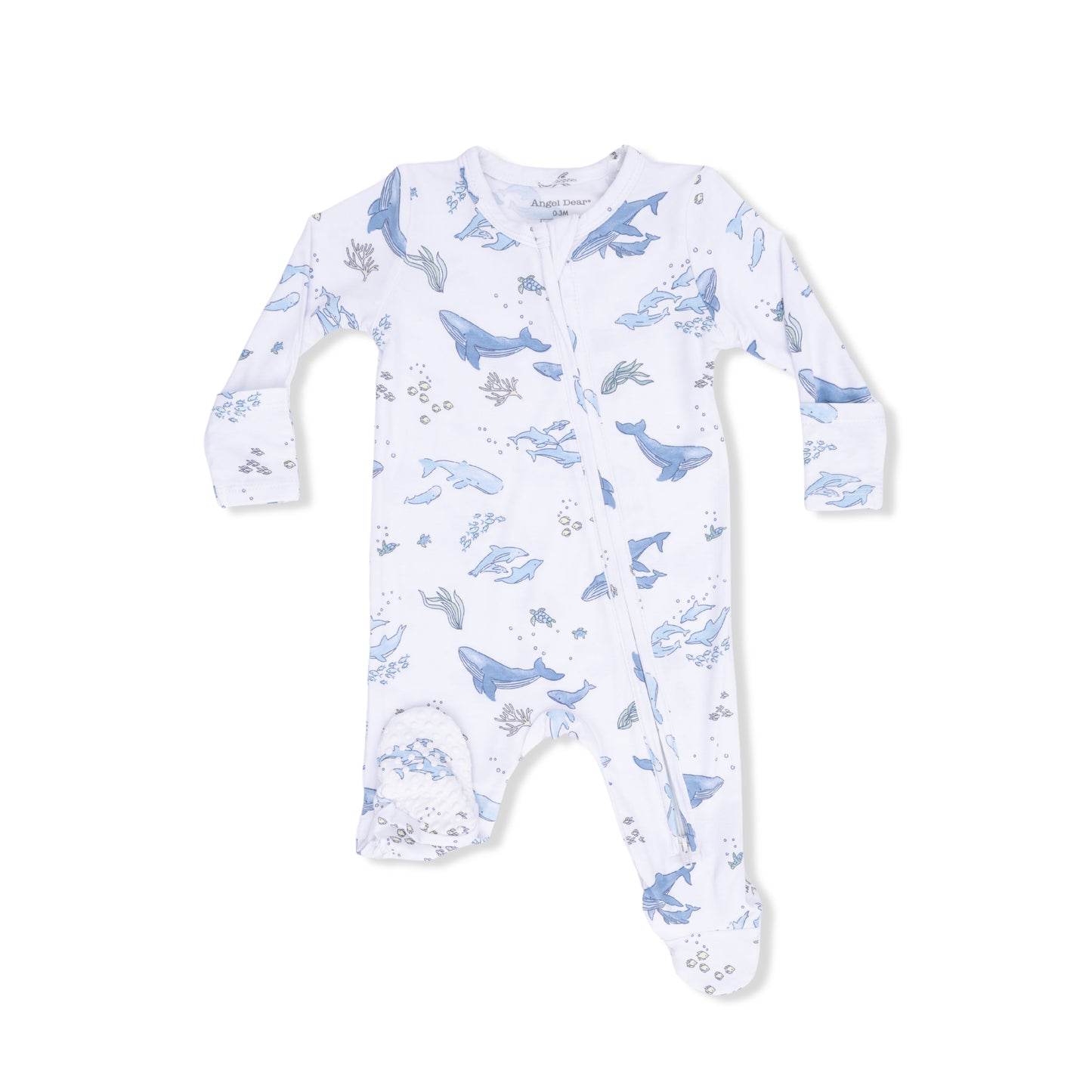 Watercolor blue whales 2 way zipper footie - blue