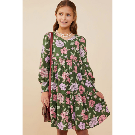 Romantic floral smocked cuff dress