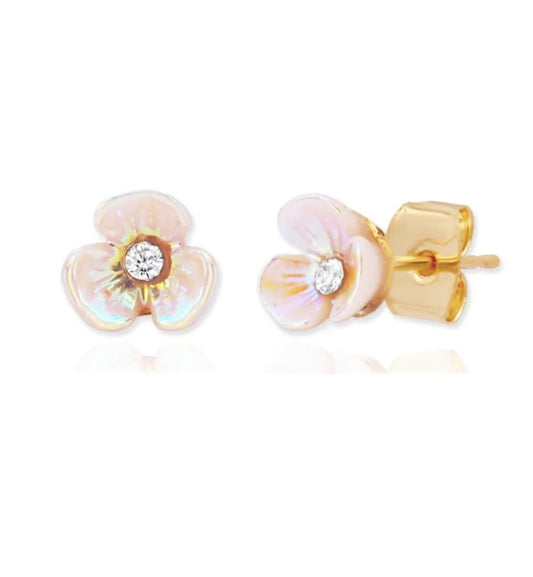 Tiny iridescent flowers studs - pink