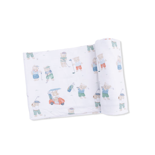 Golfing teddy bears swaddle blanket