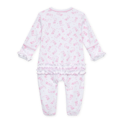 Darling cowboy boots pink ruffle footie