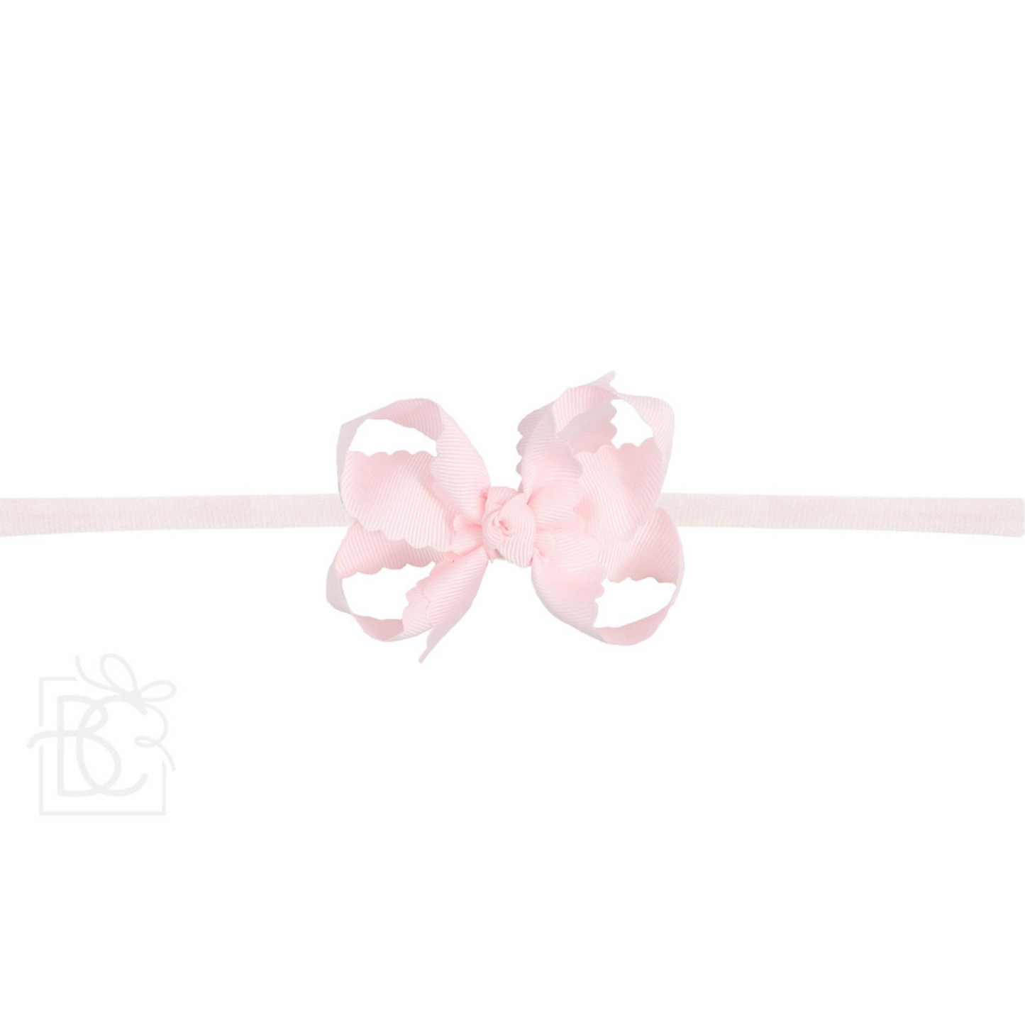 Pantyhose headband w. scalloped edge bow medium - powder pink