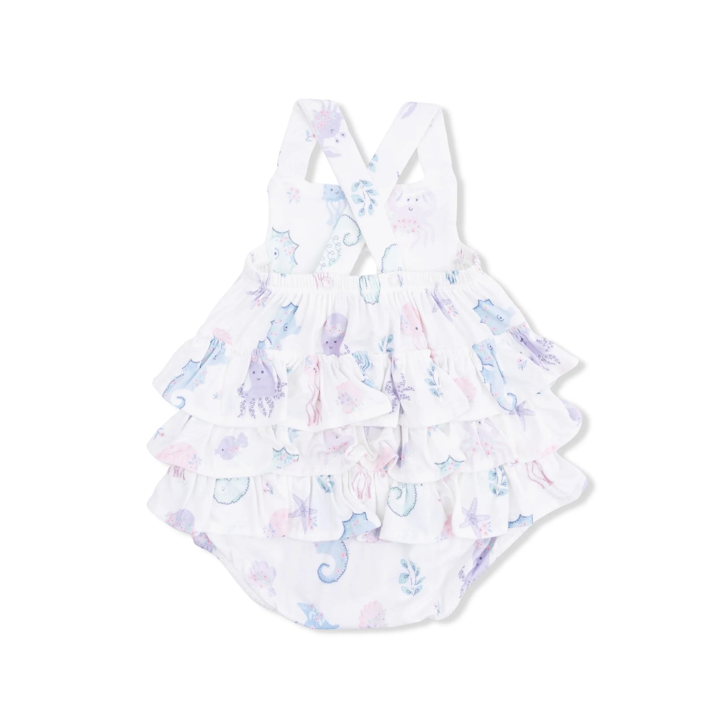 Floral sea creatures ruffle sunsuit