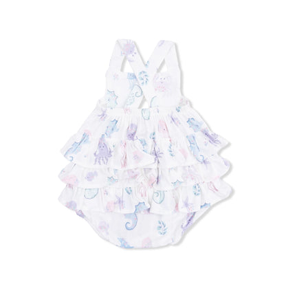 Floral sea creatures ruffle sunsuit