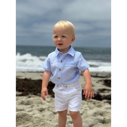 Pale blue seersucker onesie