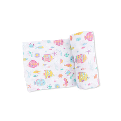 Sunny coral reef fish swaddle blanket