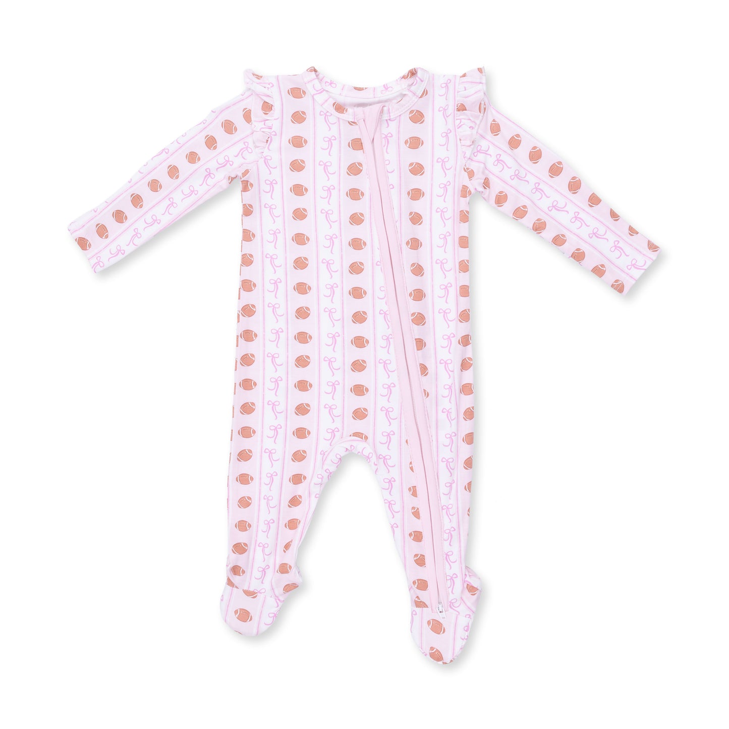 Football bow stripe 2way ruffle sleeve footie
