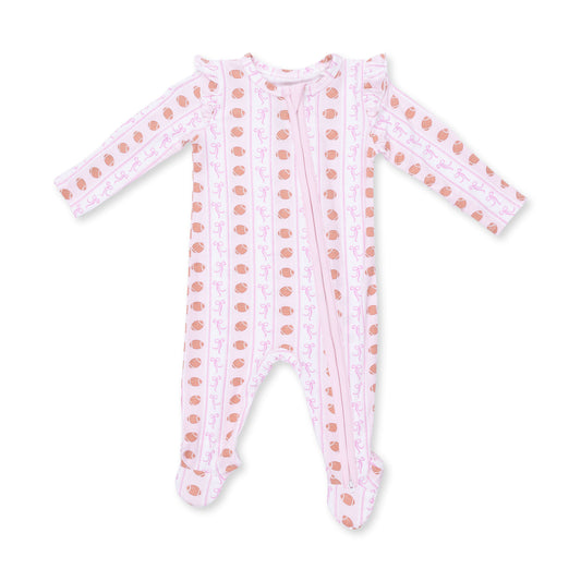 Football bow stripe 2way ruffle sleeve footie