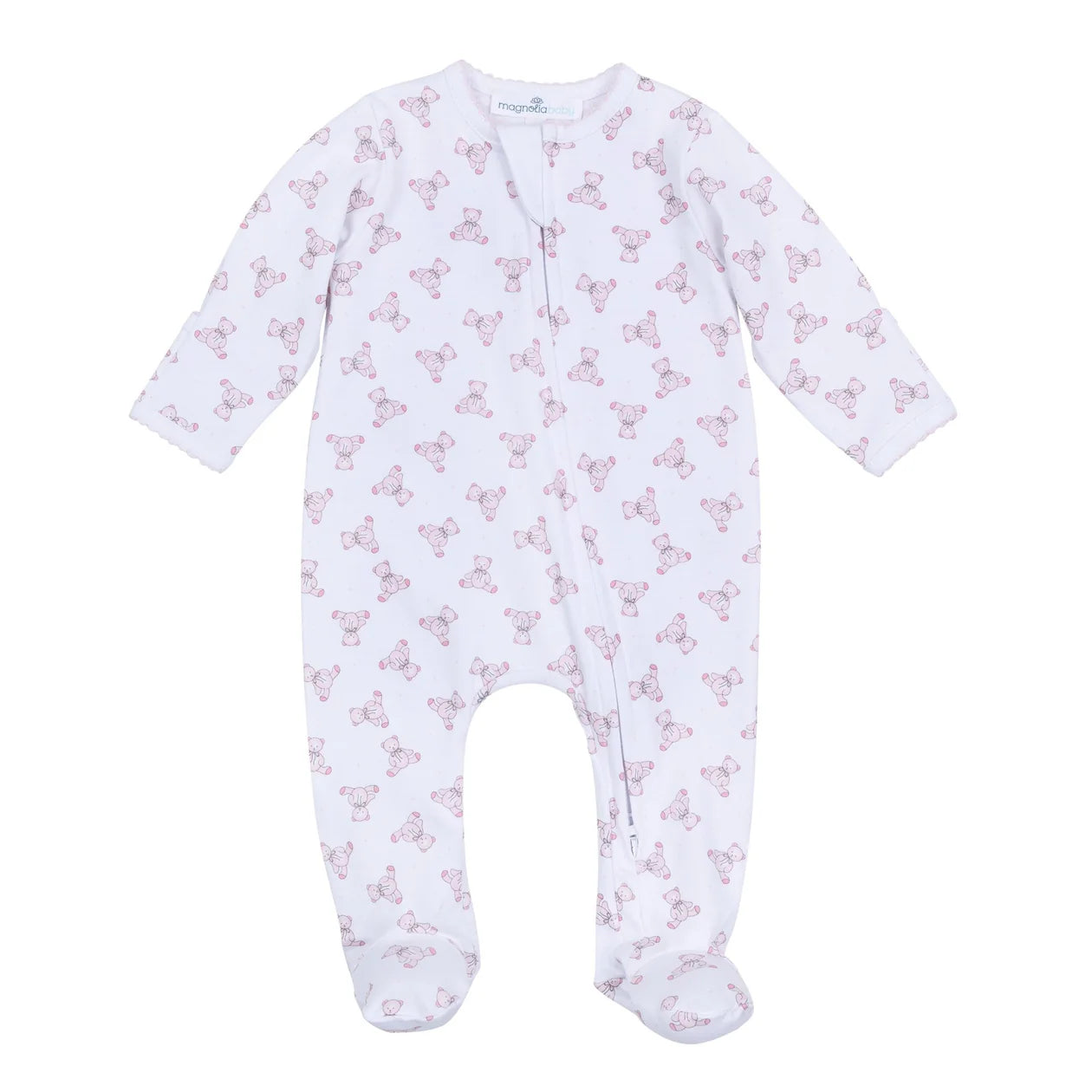 Baby's teddy zipper footie - pink