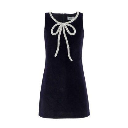 Velvet bow princess dress - navy