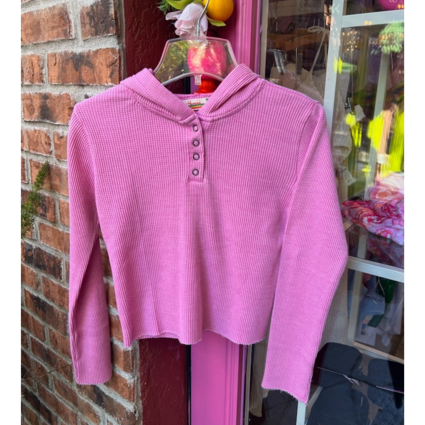 Thermal hoodie top - vintage pink