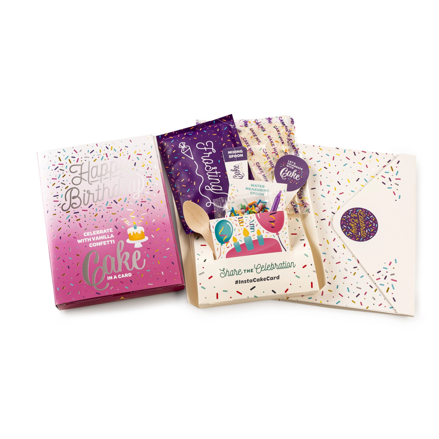 Pink happy birthday cake card - vanilla confetti