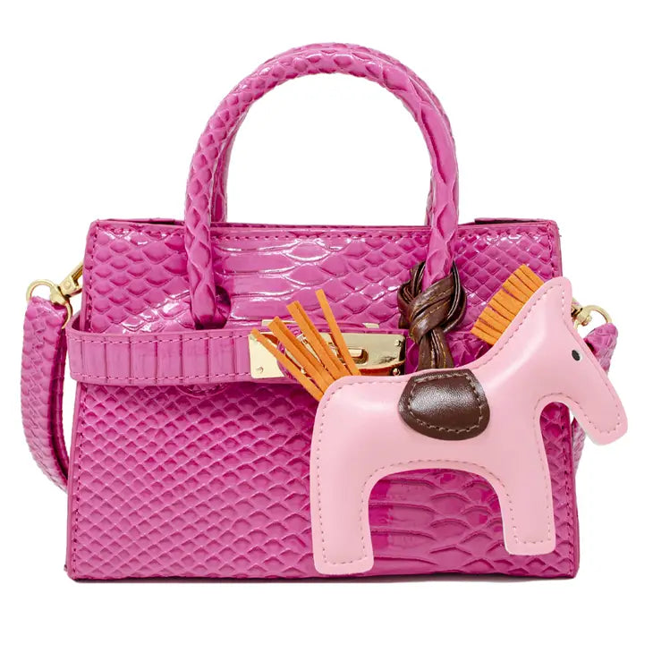 Patent crocodile pony handbag - hot pink
