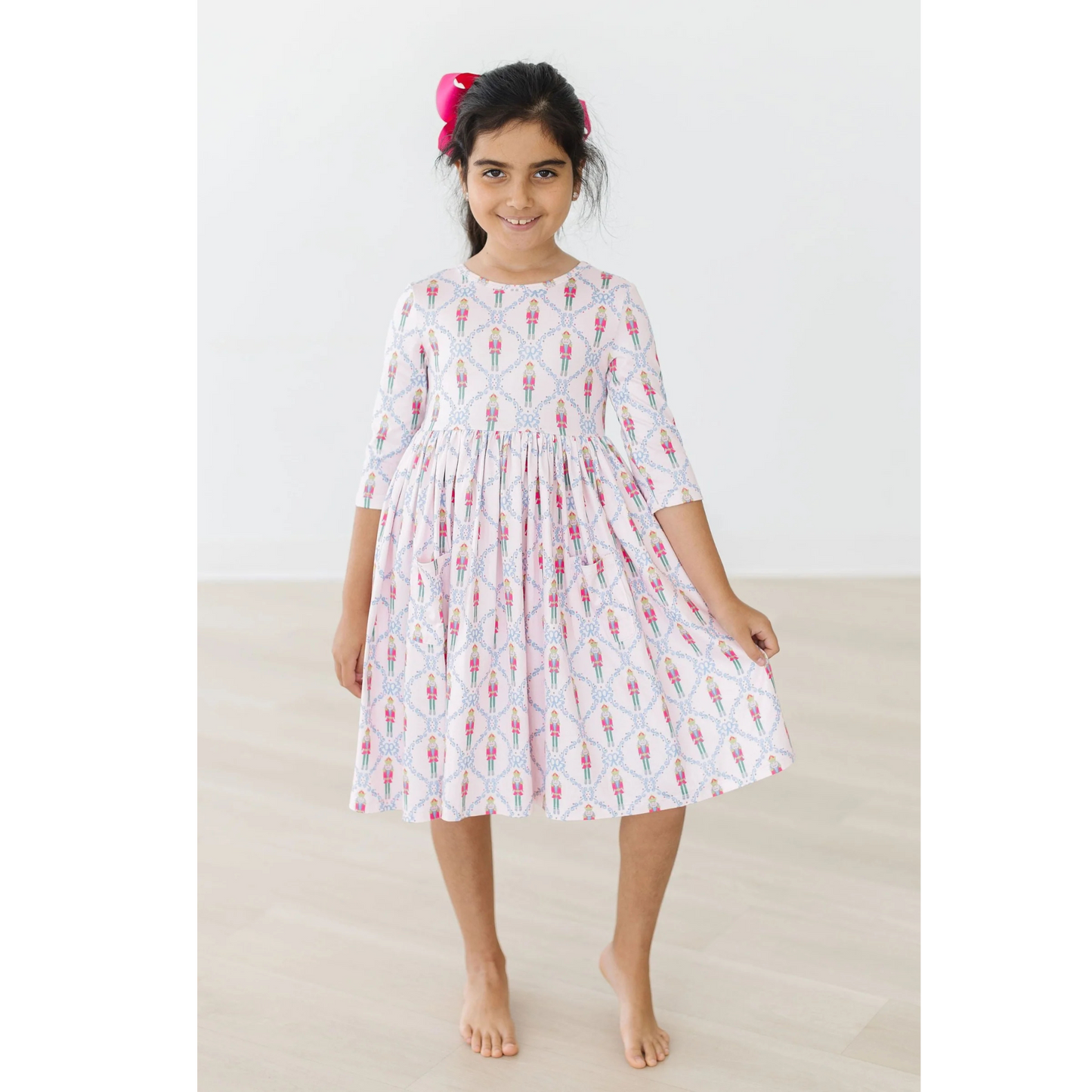 Pink nutcracker 3/4 sleeve pocket twirl dress